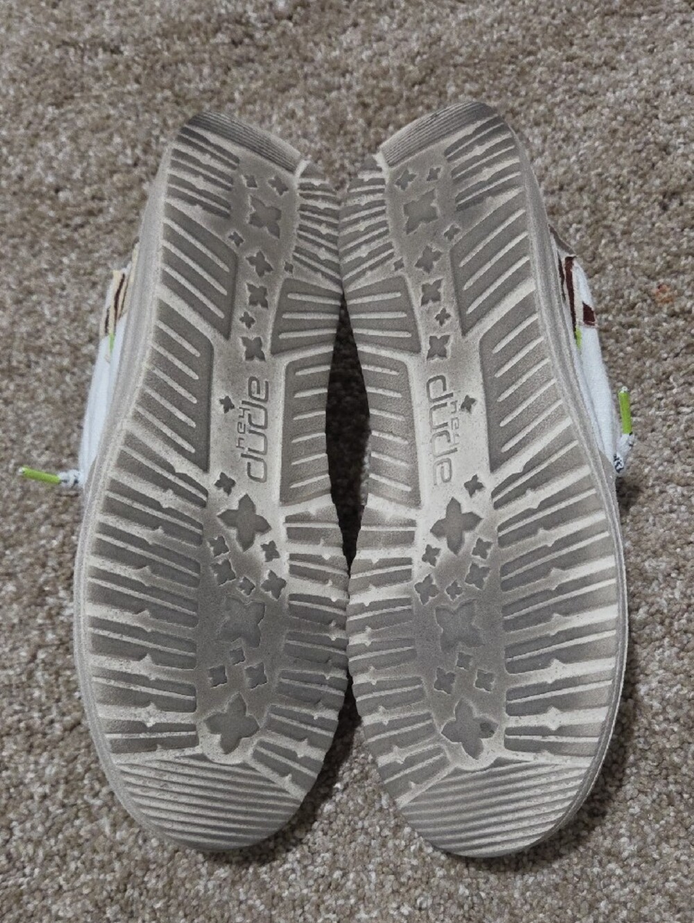 Hey Dude women’s White Canvas Slip-On with Tan Accents and Neon Highlights - Picture 6 of 7